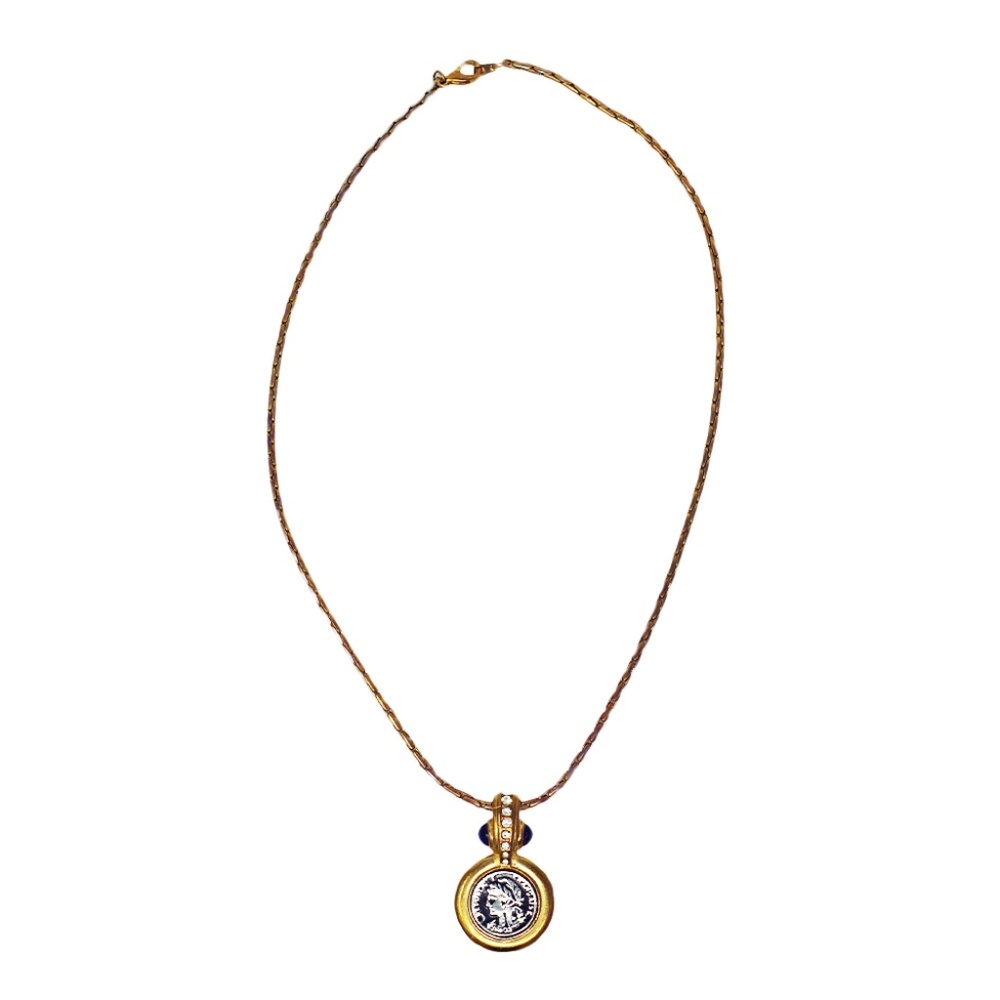 Gold and Blue Vintage coin necklace